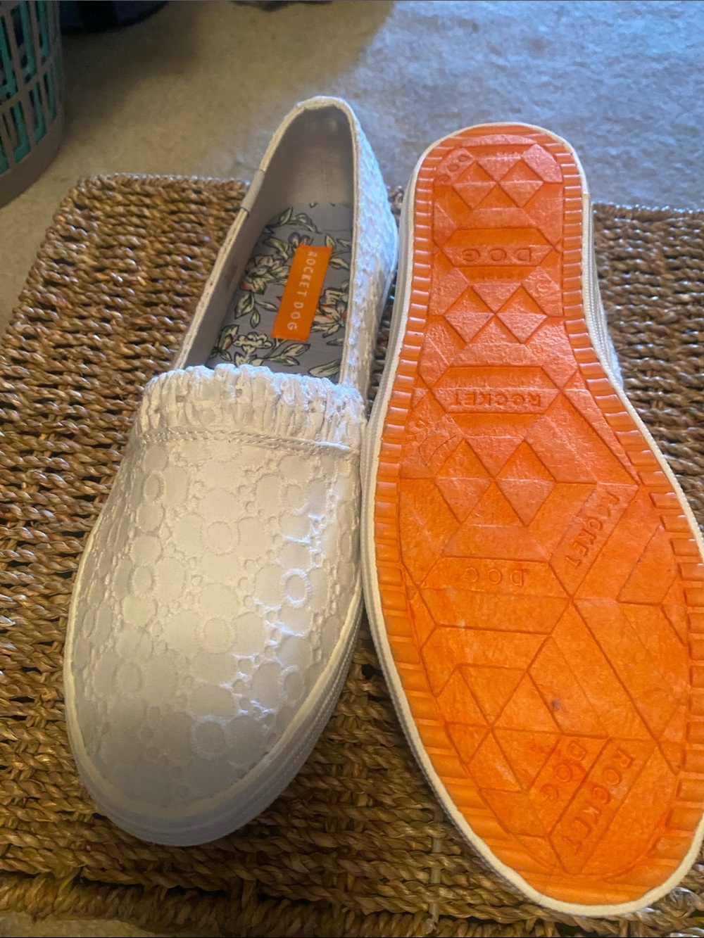 Rocket Dog White Lace Slip-On Sneakers with Orange Sole
